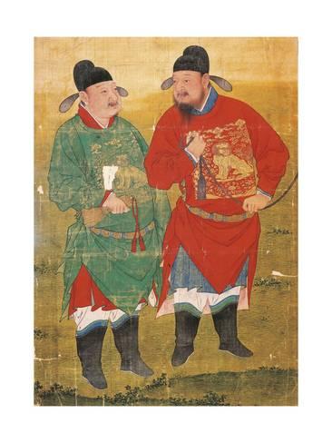 Painting on Silk Depicting Two Mandarins, China, 17th Century, Ming Dynasty